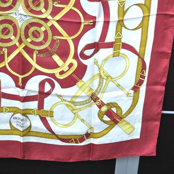 Authentic HERMES Scarf "Eperon D'or" Silk Red - Picture 11 of 16
